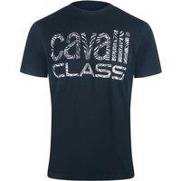 Cavalli Class Men's Bold Zebra Print Navy Blue T-Shirt | Size: Medium