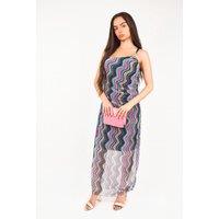 IKRUSH Women's Jalia Wavy Print Ruched Mesh Strap Maxi Dress | Size: Medium/Large
