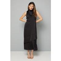 Wallis Women's Satin Asymmetric Pleat Detail Midi Dress in Black | Size: 10