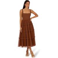 Adrianna by Adrianna Papell Women's Knit & Mesh Midi Dress in Brown | Size: 8