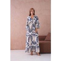 HOXTON GAL Women's Oversized Floral V-Neck Boho Style Smocked Mini Dress in Green