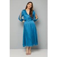 Wallis Women's Woven Shimmer Belted Wrap Midi Dress in Teal | Size: 12