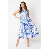 Plus Plunge Neck Full Skirted Midi Dress In Scuba