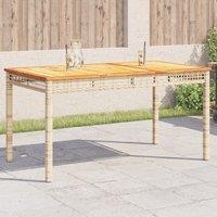Berkfield Home Garden Table Beige 140x80x75 cm Poly Rattan Acacia Wood | Size: 140 x 80 x 75 cm