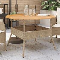 Berkfield Home Garden Table with Acacia Wood Top Beige 110x71 cm Poly Rattan | Size: 110x71 cm