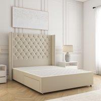 BSSPOKE Olivia Divan Bed Plush Velvet 54 Headboard & No Mattress No Drawers in Cream | Size: Double