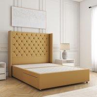 BSSPOKE Olivia Divan Bed Plush Velvet 54 Headboard & No Mattress No Drawers in Mustard | Size: Single