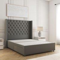 BSSPOKE Olivia Divan Bed Plush Velvet 54 Headboard & No Mattress No Drawers in Grey | Size: Super King