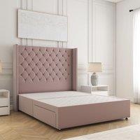 BSSPOKE Olivia Divan Bed Plush Velvet 54 Headboard & No Mattress No Drawers in Pink | Size: Small Double