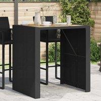 Berkfield Home Garden Bar Table with Acacia Wood Top Black 105x80x110 cm Poly Rattan | Size: 105 x 80 x 110 cm