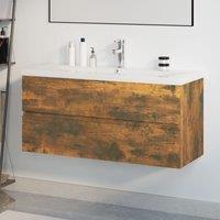 Berkfield Home Sink Cabinet with Built-in Basin Smoked Oak Engineered Wood in Brown