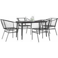 Berkfield Home 5 Piece Garden Dining Set Black Poly Rattan Glass