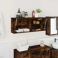 Berkfield Home Bathroom Wall Cabinet Smoked Oak 100x25x40 cm Engineered Wood in Brown | Size: 100 x 25 x 40 cm