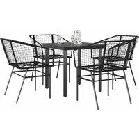Berkfield Home 5 Piece Garden Dining Set Black Poly Rattan Glass