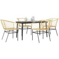 Berkfield Home 5 Piece Garden Dining Set Brown Poly Rattan Glass