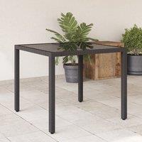 Berkfield Home Garden Table with Glass Top Black 90x90x75 cm Poly Rattan | Size: 90 x 90 x 75 cm