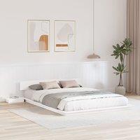 Berkfield Home Floor Bed Frame with Bedside Tables White 150x200cm Solid Wood | Size: 150x200 cm