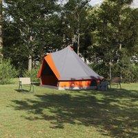 Berkfield Home Family Tent Tipi Grey & Orange 8-Person Waterproof
