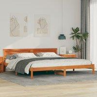 Berkfield Home with LED Strip Lights with Headboard Wax brown 180 x 200 cm Solid pine wood