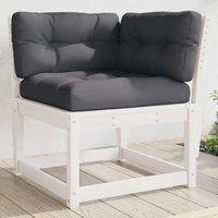 Berkfield Home Garden Sofa Corner with Cushions White 73x73x78 cm Solid Wood Pine | Size: 73 x 73 x 78 cm