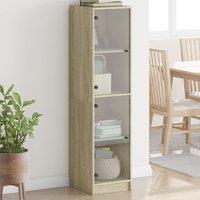 Berkfield Home Highboard with Glass Doors Sonoma Oak 35x37x142 cm in Brown | Size: 35 x 37 x 142 cm