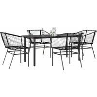 Berkfield Home 5 Piece Garden Dining Set Black Poly Rattan Glass