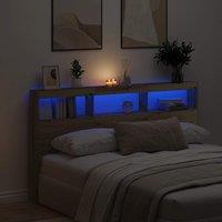 Berkfield Home Headboard Cabinet with LED Artisan Oak 180x17x102 cm in Brown | Size: 180 x 17 x 102 cm