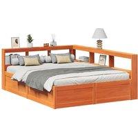 Berkfield Home Bookcase Bed without Mattress Wax Brown 150x200cm Solid Wood Pine | Size: 150x200 cm