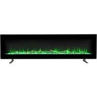 60 Inch Electric Fireplace with 12 Flame Colours, Wall Mounted & Freestanding in Black