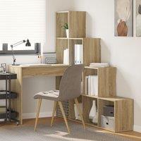 Berkfield Home Corner Desk with Shelf with Storage Sonoma oak 101.5 x 149.5 x 149.5 cm in Brown