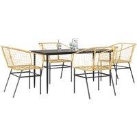 Berkfield Home 5 Piece Garden Dining Set Brown Poly Rattan Glass
