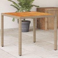 Berkfield Home Garden Table Beige 90x90x75 cm Poly Rattan Acacia Wood | Size: 90 x 90 x 75 cm