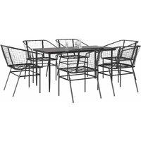 Berkfield Home 7 Piece Garden Dining Set Black Poly Rattan Glass