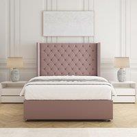 BSSPOKE Plush Divan Bed Set With 54 Chesterfield Winged Headboard & Mattress in Pink | Size: King