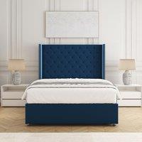 BSSPOKE Olivia Plush Velvet Divan Bed Set 54 Headboard & Mattress No Drawers in Blue | Size: Single