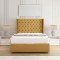 BSSPOKE Olivia Plush Velvet Divan Bed Set 54 Headboard & Mattress No Drawers in Mustard | Size: Double