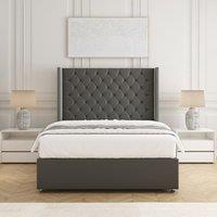 BSSPOKE Olivia Plush Velvet Divan Bed Set 54 Headboard & Mattress No Drawers in Grey | Size: King