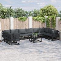 Berkfield Home Garden Sofa Set with Cushion with Pillow 10 pcs Black Aluminium