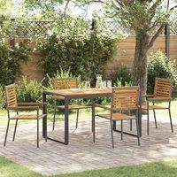 Berkfield Home 5 Piece Garden Dining Set Grey Poly Rattan Acacia