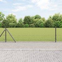 Berkfield Home Welded Wire Fence with 13 Flanged Posts Grey 0.6x25 m Steel