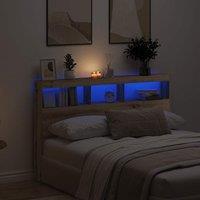 Berkfield Home Headboard Cabinet with LED Artisan Oak 160x17x102 cm in Brown | Size: 160 x 17 x 102 cm