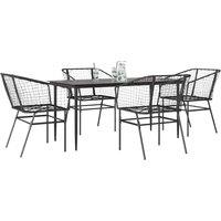 Berkfield Home 5 Piece Garden Dining Set Black Poly Rattan Glass