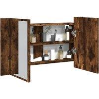 Berkfield Home LED Bathroom Mirror Cabinet Smoked Oak 80x12x45 cm Acrylic in Brown | Size: 80 x 12 x 45 cm