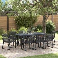 Berkfield Home 6 Piece Garden Dining Set Black Steel & Poly Rattan