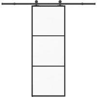 Berkfield Home Sliding Door with Hardware Set 76x205 cm ESG Glass&Aluminium in Black