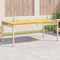 Berkfield Home Garden Table Beige 180x90x75 cm Poly Rattan Acacia Wood | Size: 180 x 90 x 75 cm