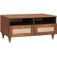 Berkfield Home Coffee Tables with Drawer with Shelf with Storage Brown Cane & solid mango wood