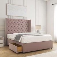 BSSPOKE Olivia Plush Divan Bed Set 54Headboard 2Drawers Footend & Mattress in Pink | Size: Super King