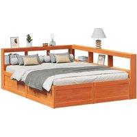 Berkfield Home Bookcase Bed without Mattress Wax Brown 140x200cm Solid Wood Pine | Size: 140x200 cm