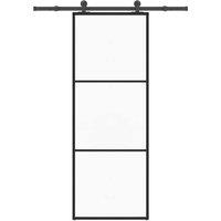 Berkfield Home Sliding Door with Hardware Set 76x205 cm ESG Glass&Aluminium in Black